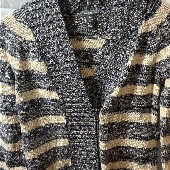 Eddie Bauer Sweaters - Eddie Bauer Navy and Cream Striped Cardigan